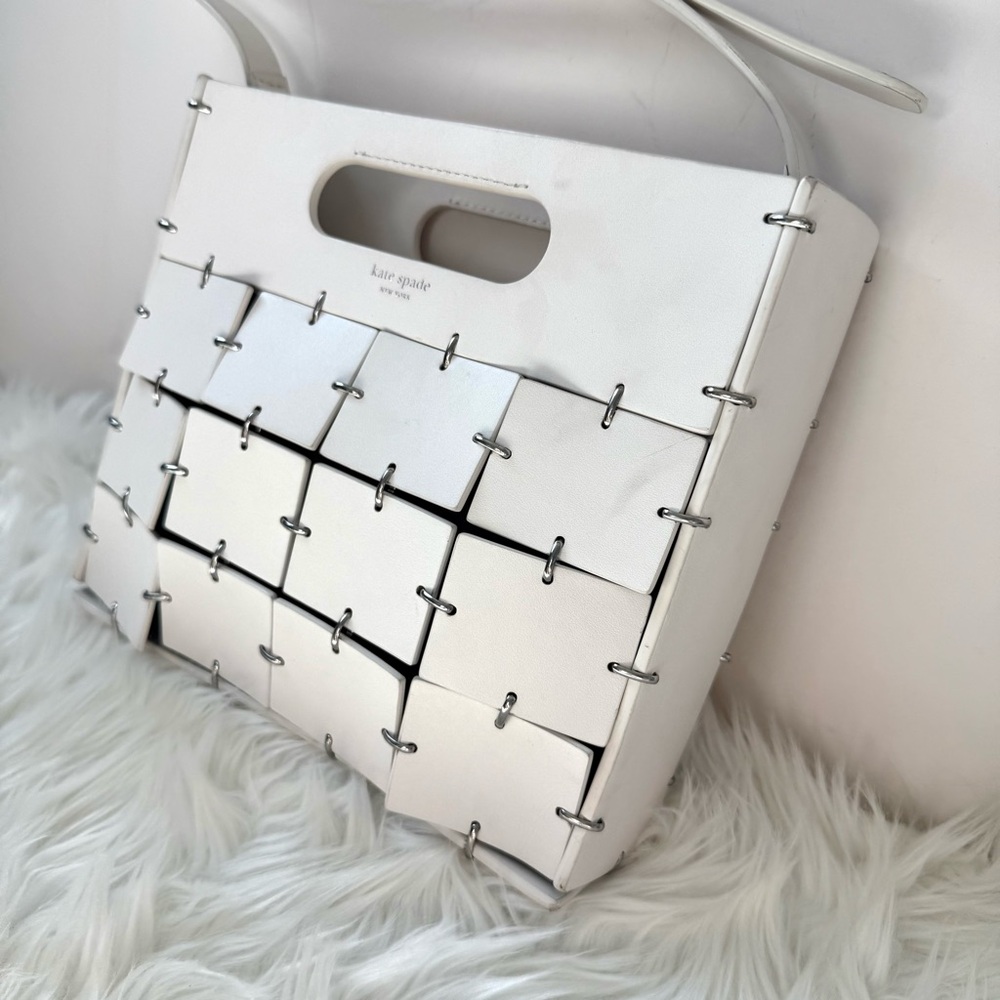 Kate Spade Celia Leather Medium White Square Studded Too Handle Satchel
